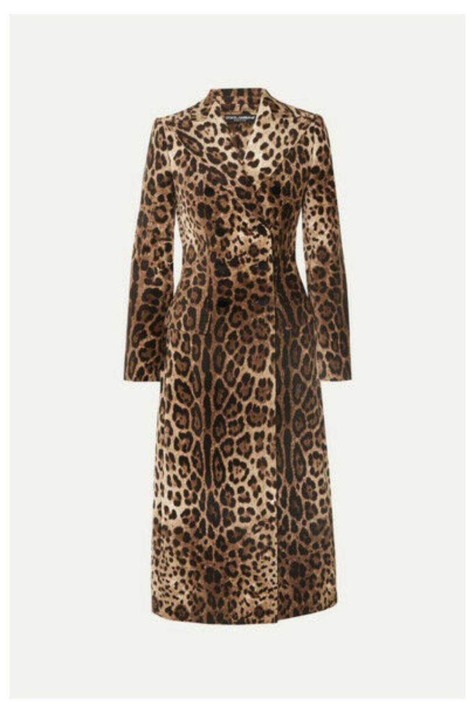 Dolce & Gabbana - Leopard-print Double-breasted Cotton-blend Velvet Coat - Brown