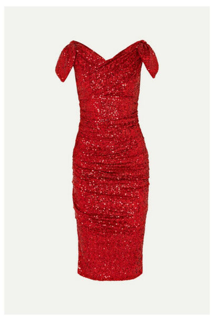 Dolce & Gabbana - Off-the-shoulder Ruched Sequined Tulle Dress - Red