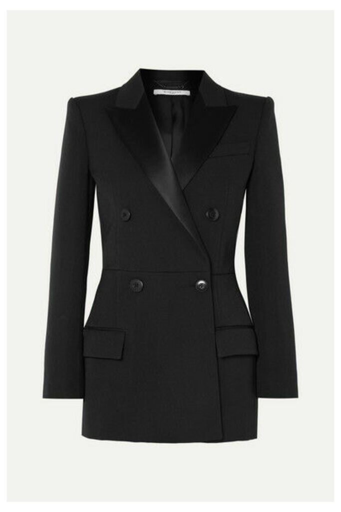 Givenchy - Double-breasted Satin-trimmed Wool-blend Twill Blazer - Black