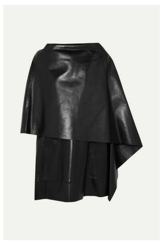Valentino - Cape-effect Leather Mini Dress - Black