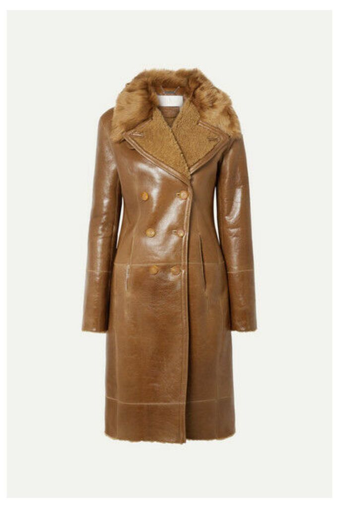 Chloé - Double-breasted Glossed-shearling Coat - Brown