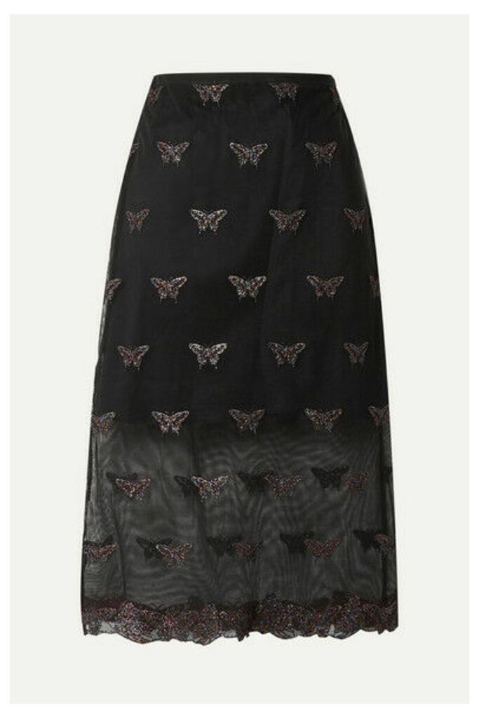 Fleur du Mal - Metallic Embroidered Cotton-blend Tulle Midi Skirt - Black