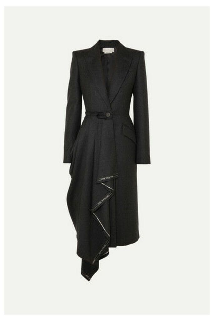 Alexander McQueen - Asymmetric Frayed Wool-flannel Coat - Gray