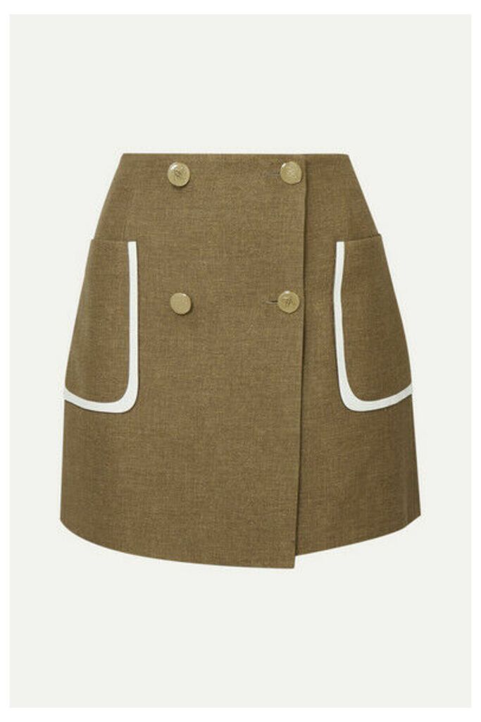 Fendi - Leather-trimmed Wool And Silk-blend Mini Skirt - Beige