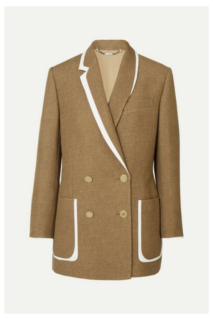 Fendi - Double-breasted Bow-detailed Leather-trimmed Wool And Silk-blend Blazer - Beige