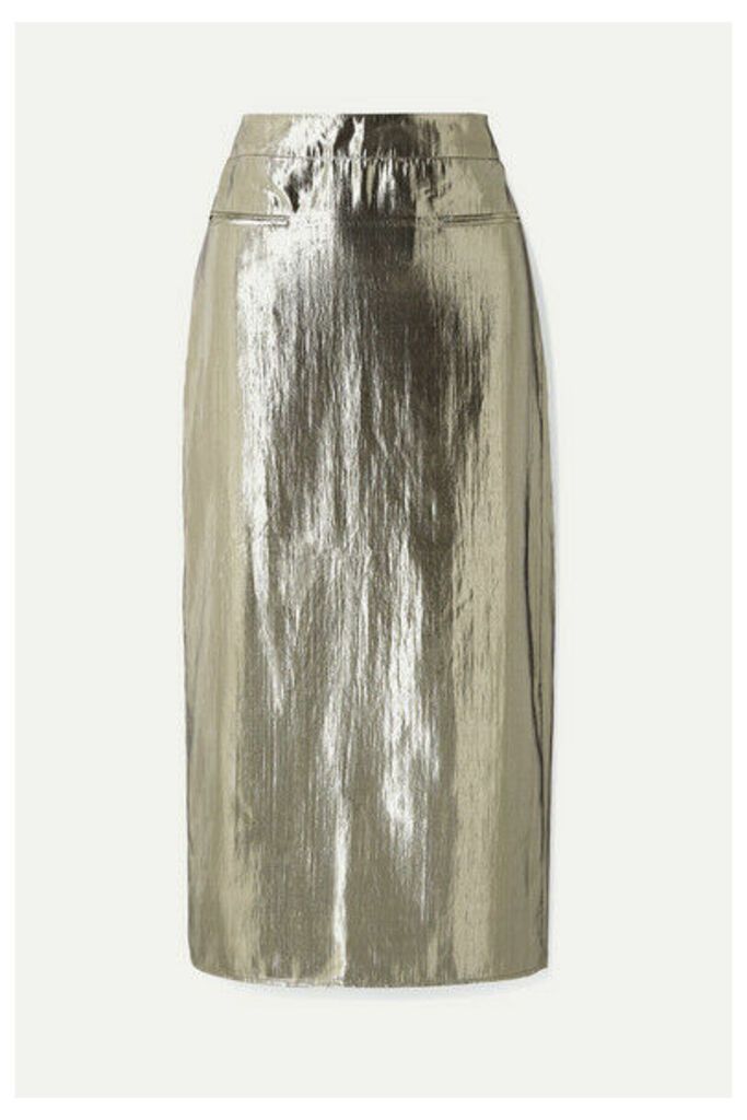 REJINA PYO - Mina Ruched Lamé Midi Skirt - Silver