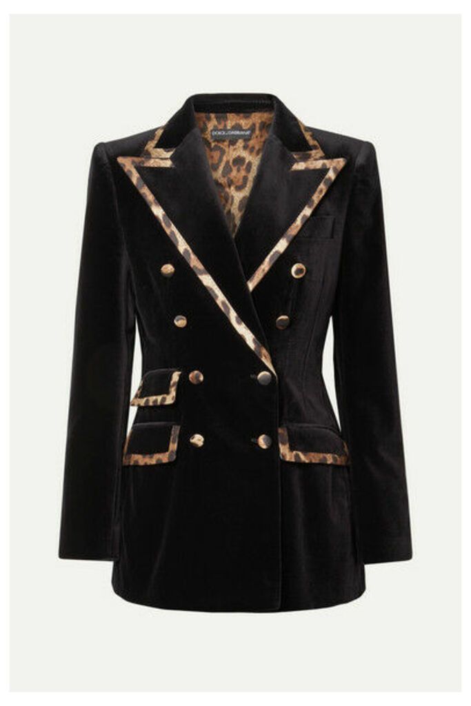 Dolce & Gabbana - Leopard-print Satin-trimmed Cotton And Silk-blend Velvet Blazer - Black