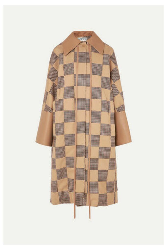 Loewe - Oversized Patchwork Houndstooth Cotton And Leather Coat - Beige
