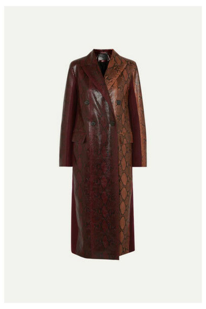 Givenchy - Double-breasted Python-effect Leather And Wool-twill Coat - Burgundy