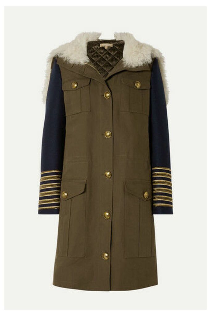 Michael Kors Collection - Button-embellished Shearling-trimmed Wool And Cotton-twill Coat - Army green