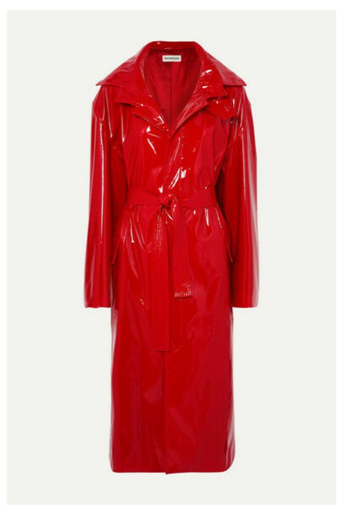 Balenciaga - Belted Vinyl Trench Coat - Red