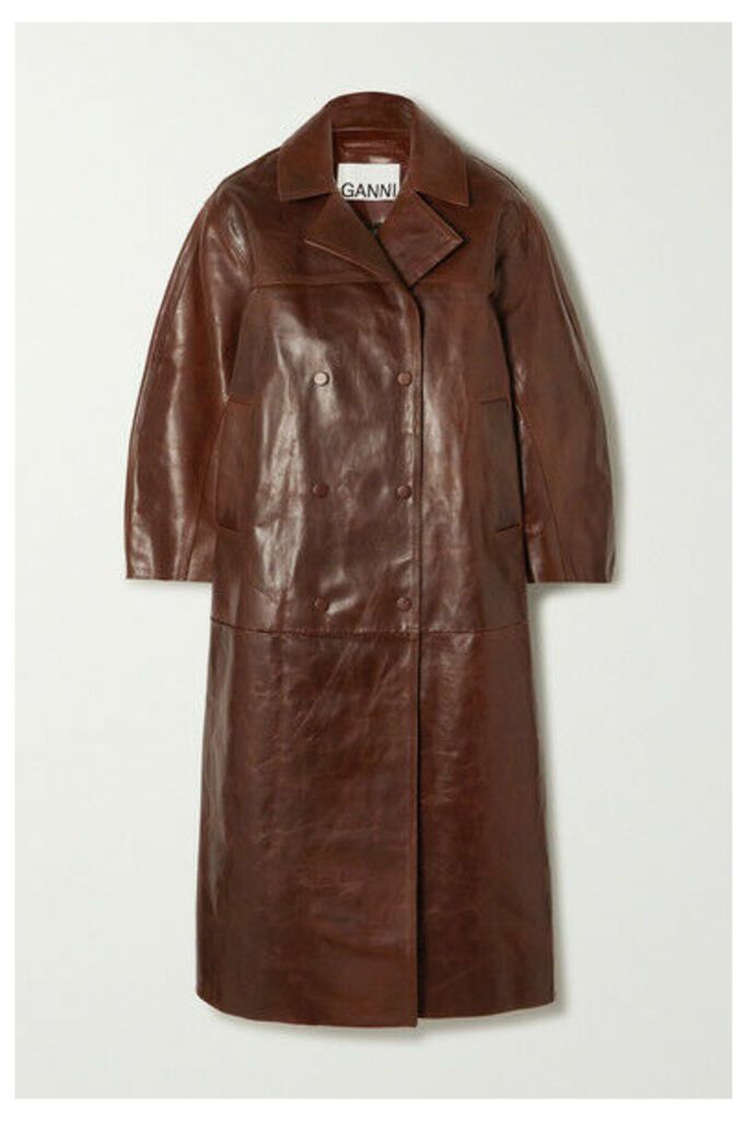 GANNI - Oversized Leather Coat - Dark brown