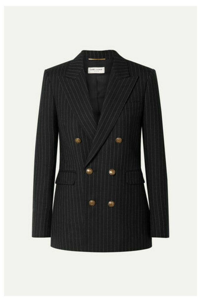 SAINT LAURENT - Double-breasted Pinstriped Wool Blazer - Black