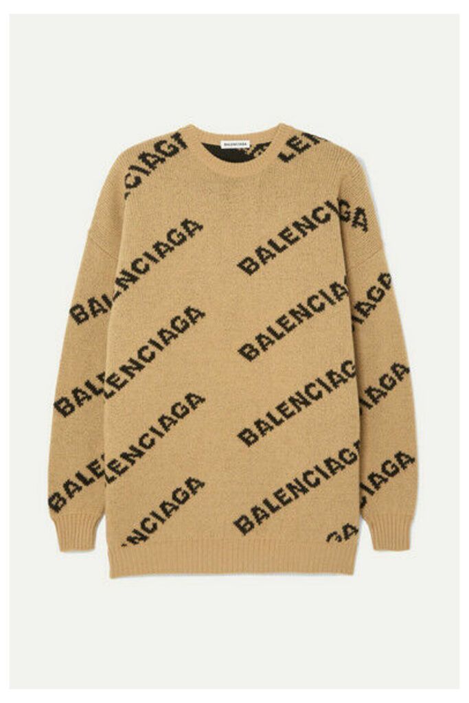 Balenciaga - Oversized Intarsia Wool-blend Sweater - Beige