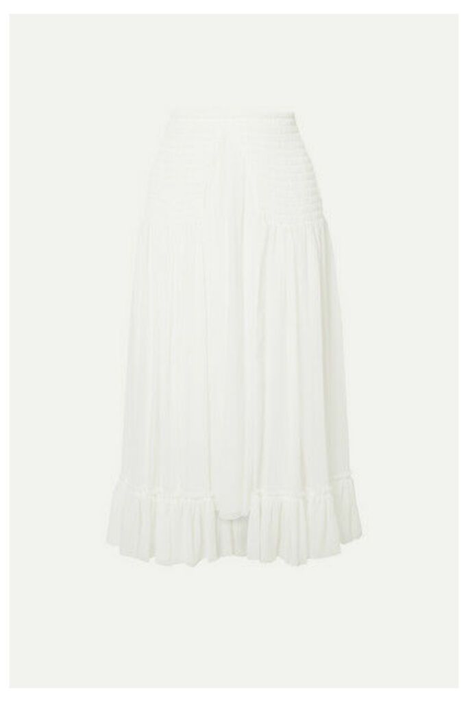 Chloé - Shirred Silk-crepon Midi Skirt - White