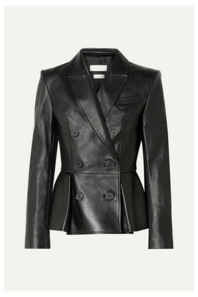 Alexander McQueen - Double-breasted Pleated Leather Blazer - Black