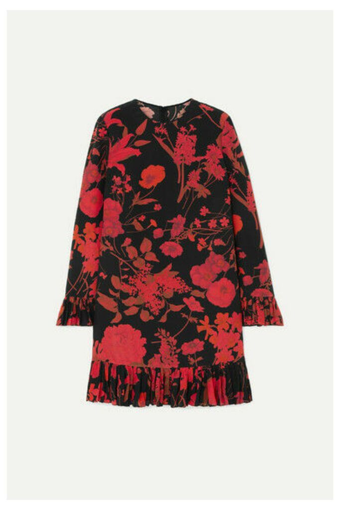 Valentino - Ruffled Floral-print Silk Crepe De Chine Midi Dress - Black