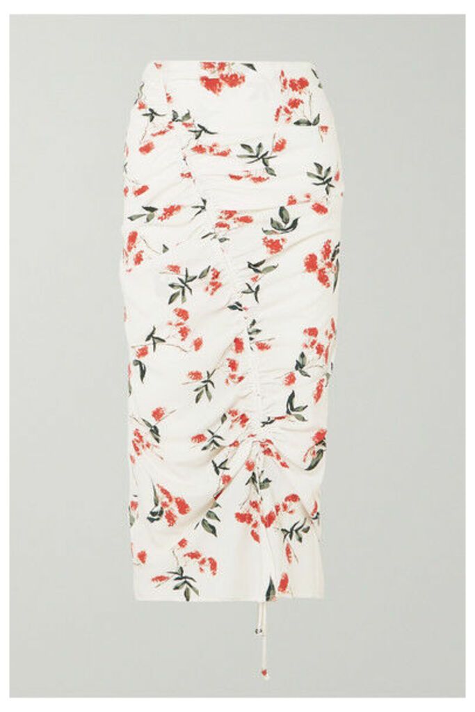 The Line By K - Sisilia Ruched Floral-print Crepe De Chine Midi Skirt - White