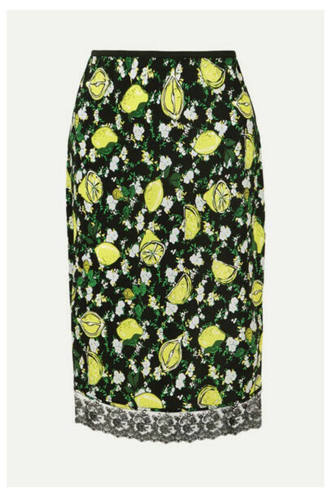 Diane von Furstenberg - Chrissy Lace-trimmed Printed Silk Crepe De Chine Skirt - Green