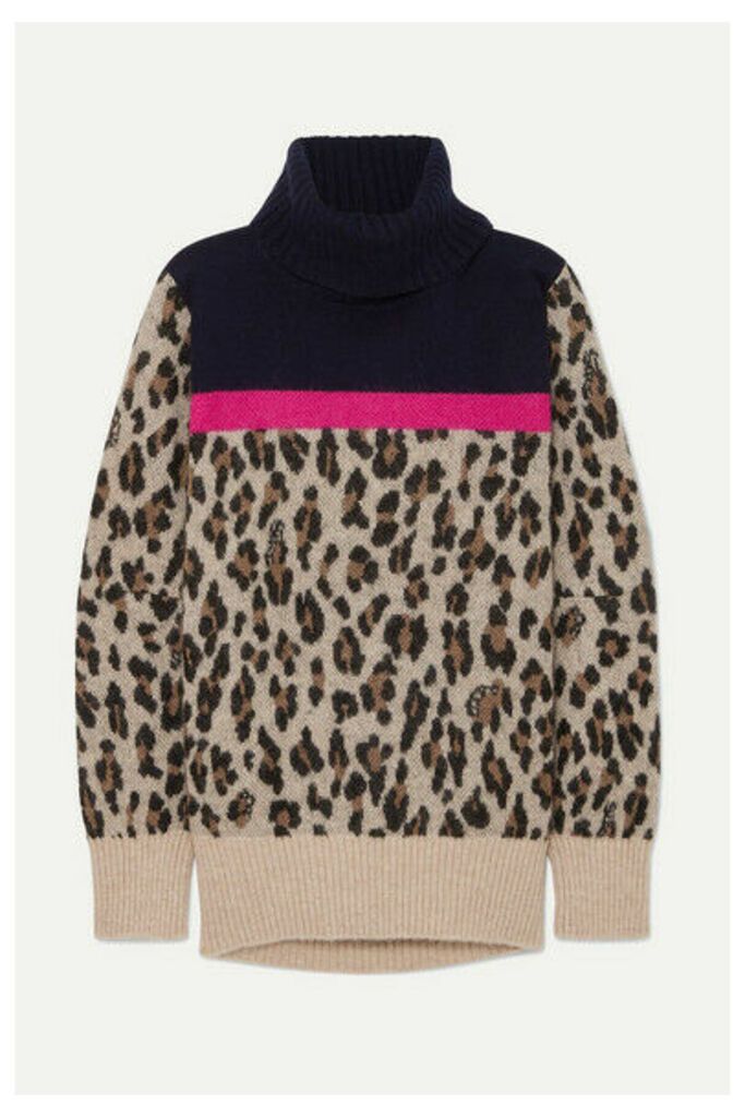 Sacai - Leopard-intarsia Knitted Sweater - Beige