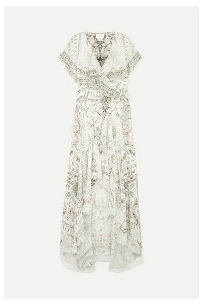 Camilla - Asymmetric Embellished Printed Silk Wrap Maxi Dress - White