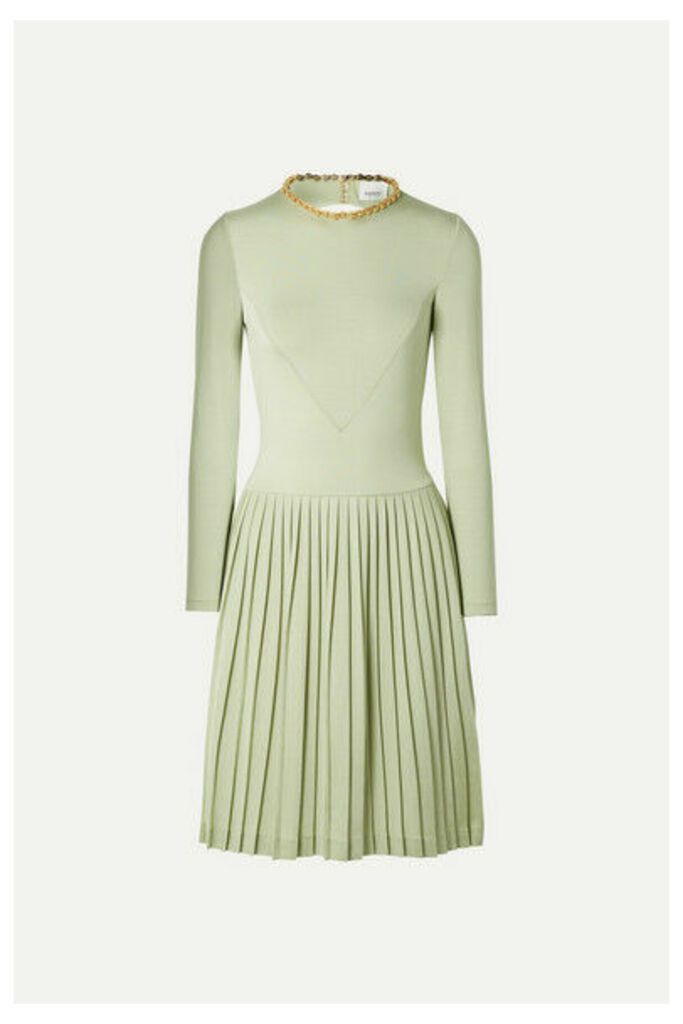 Burberry - Chain-embellished Open-back Pleated Silk-blend And Jersey Dress - Light green