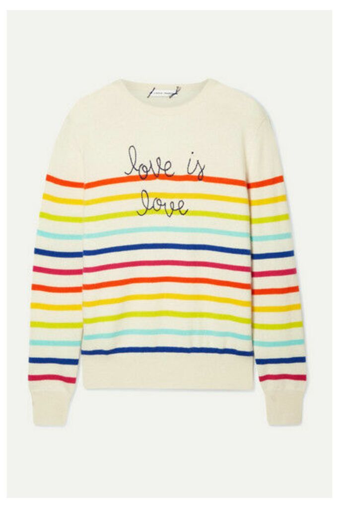Lingua Franca - Love Is Love Embroidered Striped Cashmere Sweater - Cream