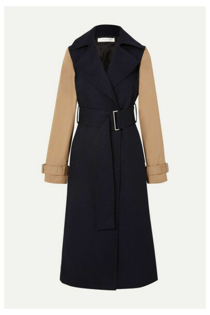 Victoria Beckham - Two-tone Wool-gabardine And Cotton-blend Canvas Trench Coat - Navy