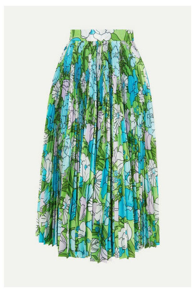 Richard Quinn - Pleated Floral-print Silk Midi Skirt - Blue