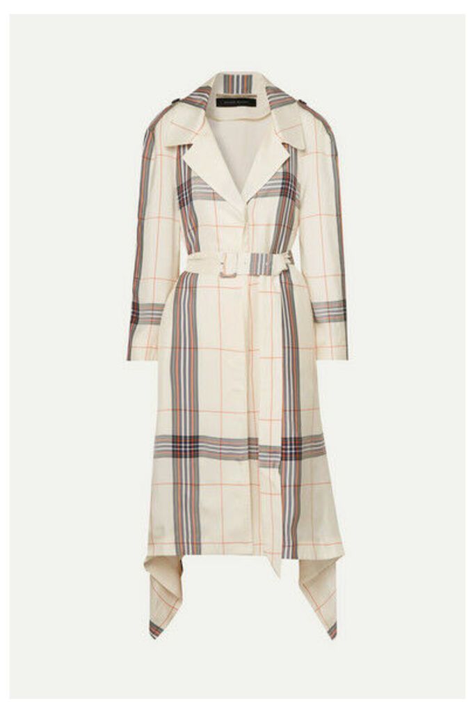 Roland Mouret - Victor Draped Checked Crepe De Chine Trench Coat - Ivory