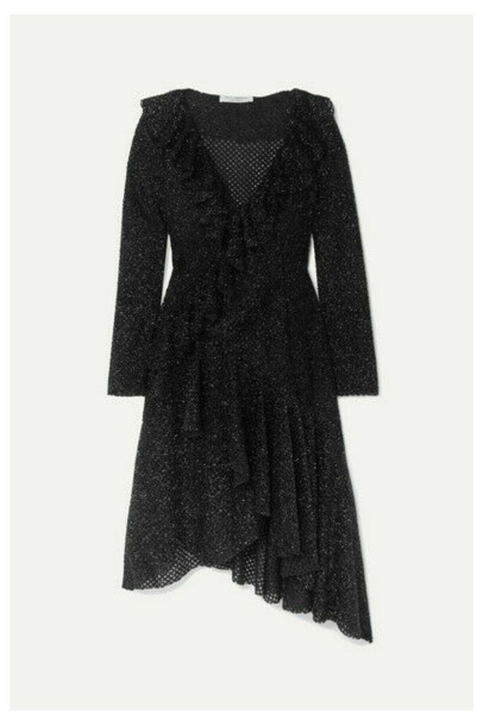 Philosophy di Lorenzo Serafini - Asymmetric Ruffled Metallic Knitted Dress - Black
