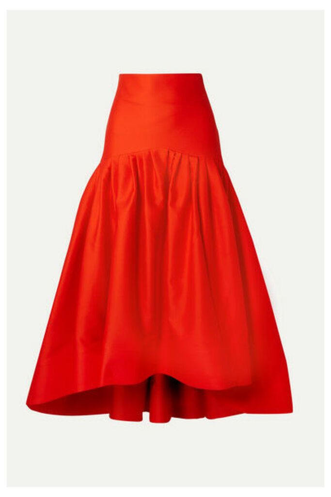 Rosie Assoulin - Brush Tiered Pleated Cotton-poplin Midi Skirt - Tomato red