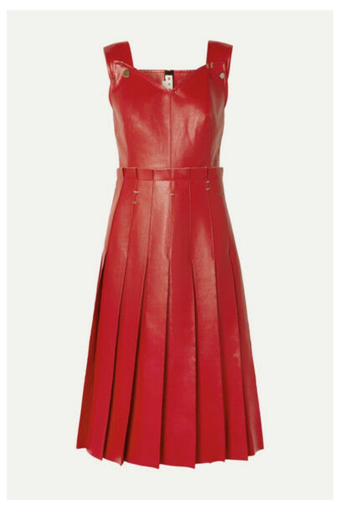 Marni - Pleated Embellished Faux Leather Dress - Red
