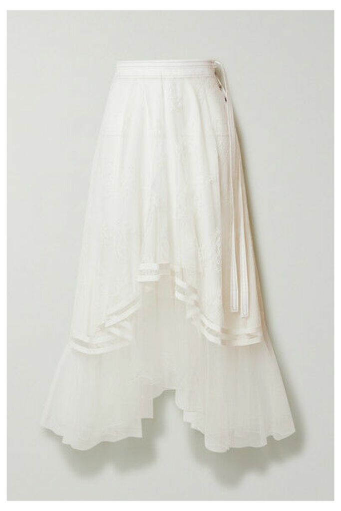 Chloé - Asymmetric Embroidered Tulle Midi Skirt - Ivory