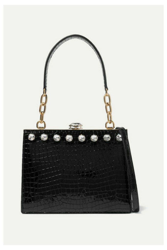 Miu Miu - Solitaire Crystal-embellished Patent Croc-effect Leather Shoulder Bag - Black