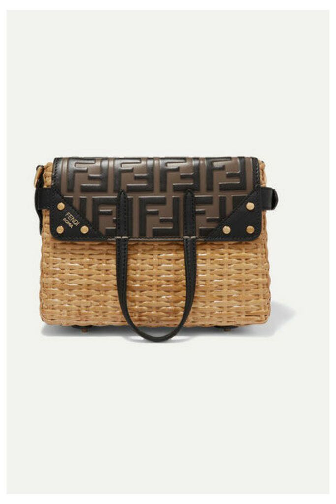 Fendi - Flip Mini Embossed Leather And Glossed-rattan Tote - Black