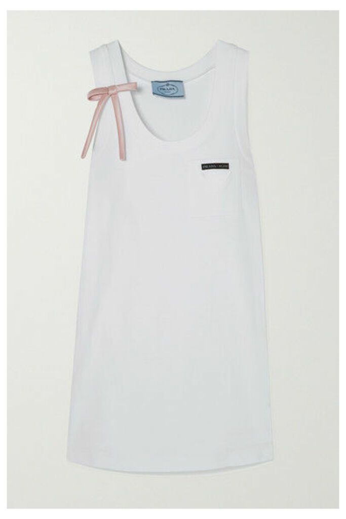 Prada - Bow-detailed Appliquéd Cotton-jersey Mini Dress - White
