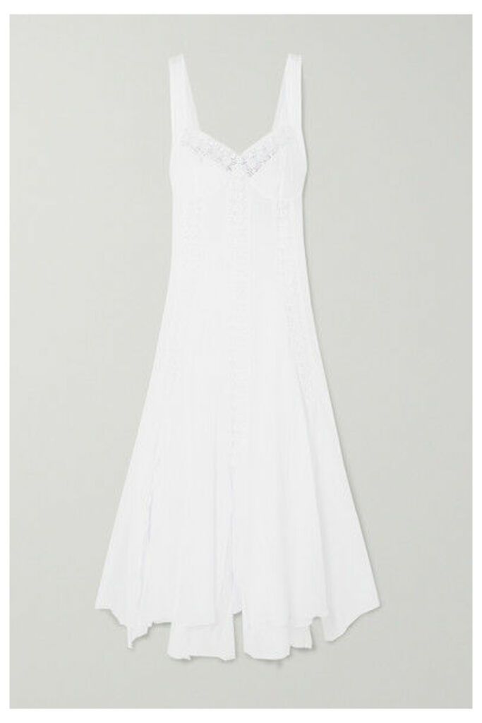 Charo Ruiz - Heart Crocheted Lace-paneled Cotton-blend Voile Dress - White