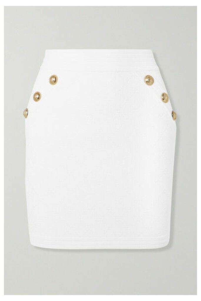Balmain - Button-embellished Jacquard-knit Skirt - Off-white