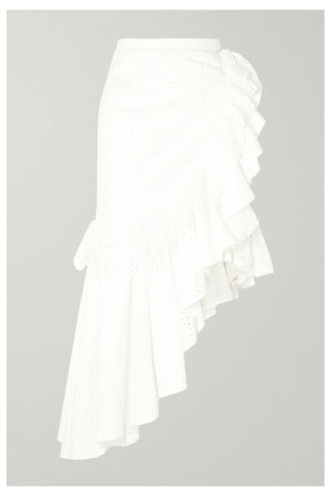 Rodarte - Asymmetric Ruffled Broderie Anglaise Cotton Skirt - White