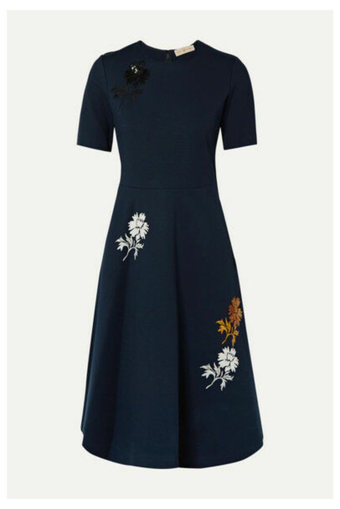 Tory Burch - Sequined Embroidered Stretch-ponte Dress - Navy