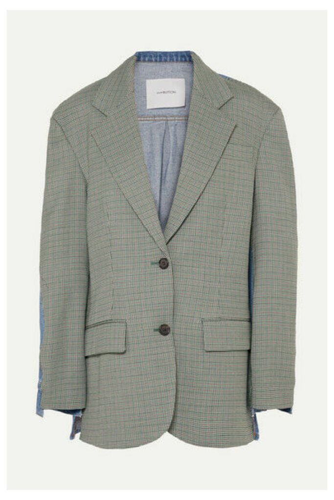 Pushbutton - Denim And Houndstooth Woven Blazer - Gray green