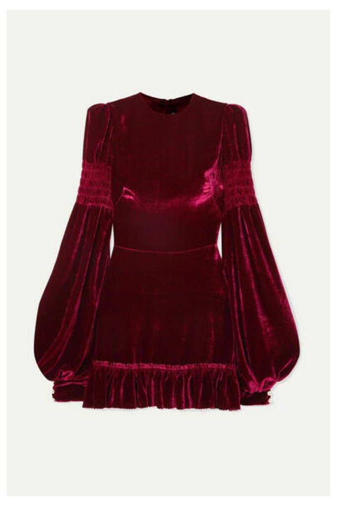 The Vampire's Wife - Ruched Ruffled Velvet Mini Dress - Red