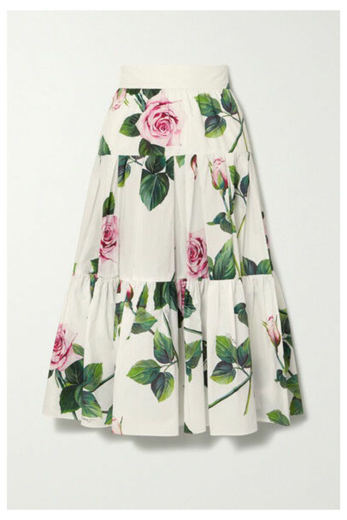 Dolce & Gabbana - Tiered Floral-print Cotton-poplin Midi Skirt - White
