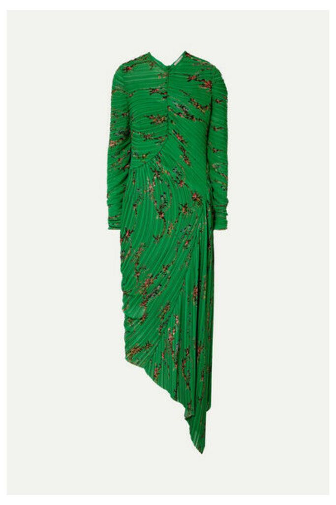 Preen by Thornton Bregazzi - Teresa Asymmetric Floral-print Plissé-georgette Midi Dress - Green