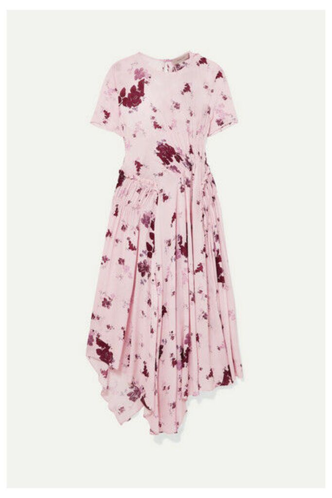 Preen Line - Lois Asymmetric Shirred Floral-print Georgette Midi Dress - Pastel pink