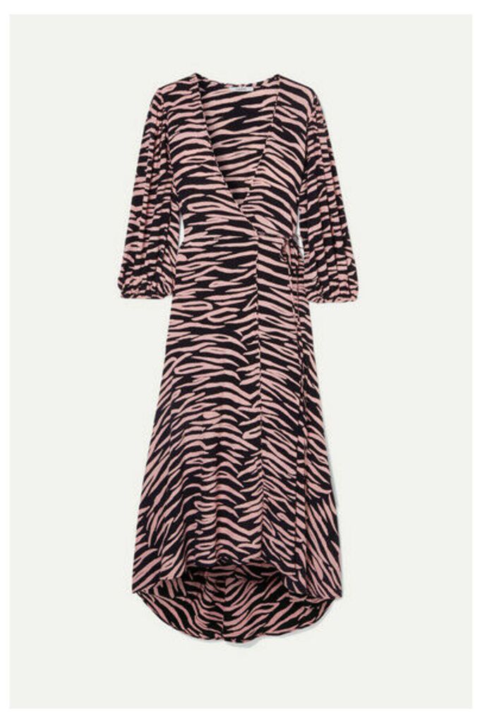 GANNI - Zebra-print Crepe Wrap Dress - Pink