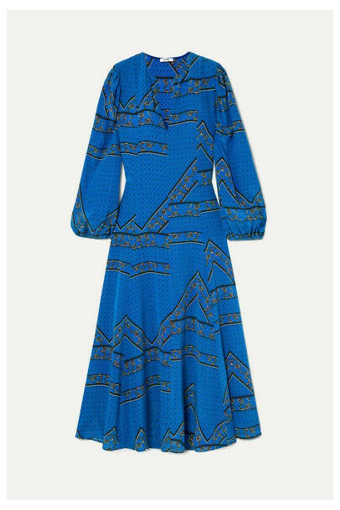 GANNI - Printed Silk Crepe De Chine Maxi Dress - Cobalt blue