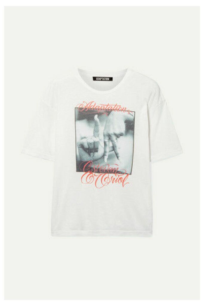 Adaptation - Printed Slub Cotton And Cashmere-blend T-shirt - White