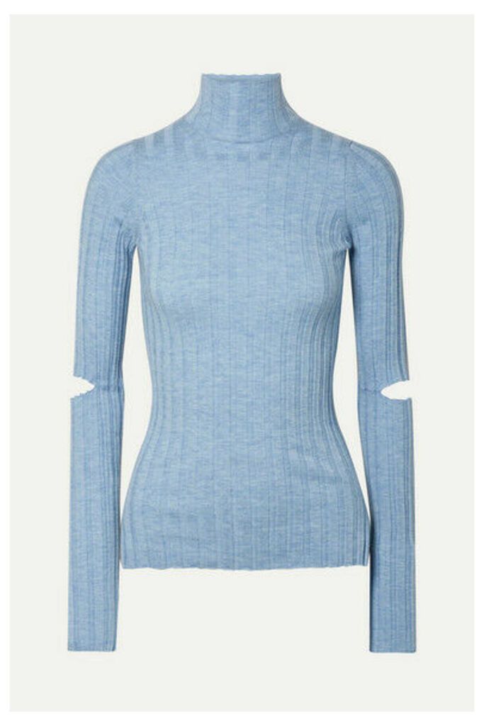 Helmut Lang - Cutout Ribbed Wool Turtleneck Sweater - Light blue